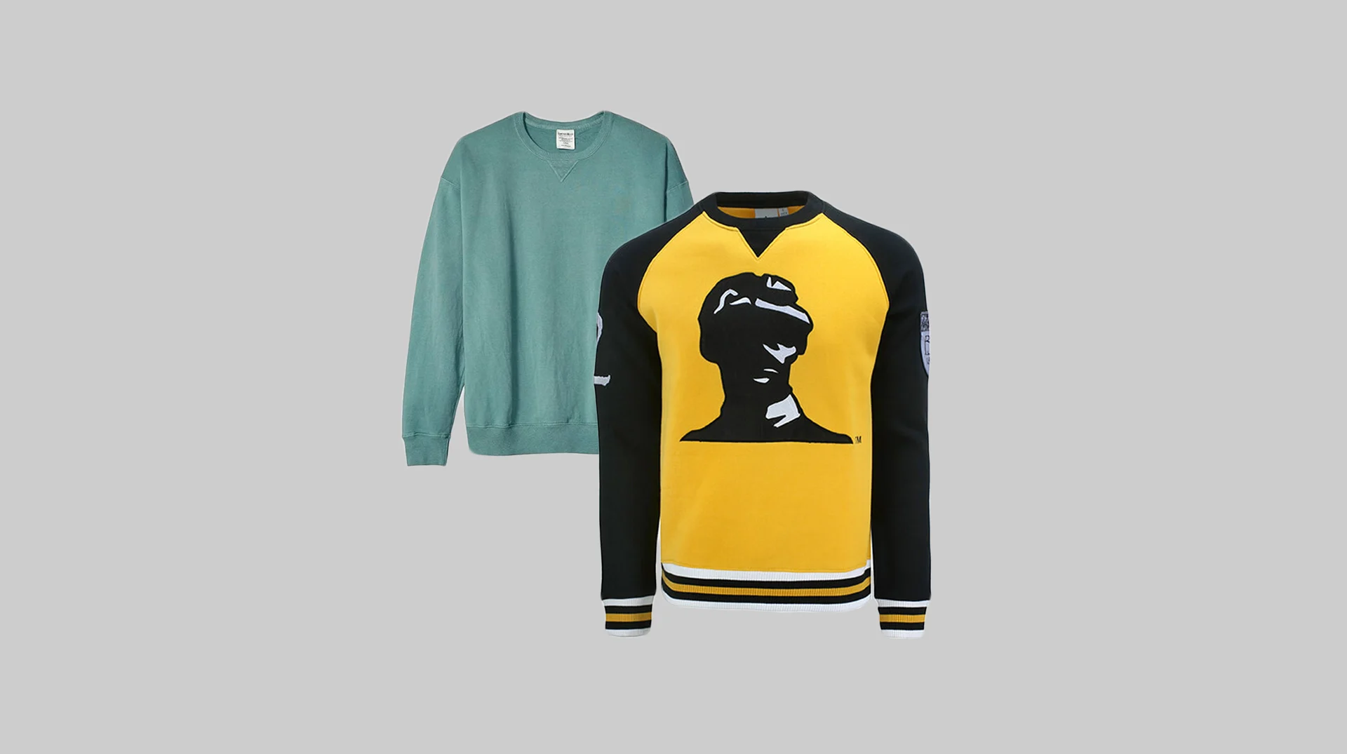 sweat shirts in a flat lay style and on a ghost mannequin put together for comparison